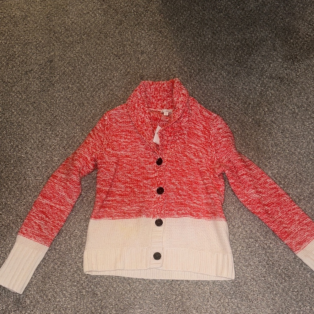 Red and White Button-Up Cardigan